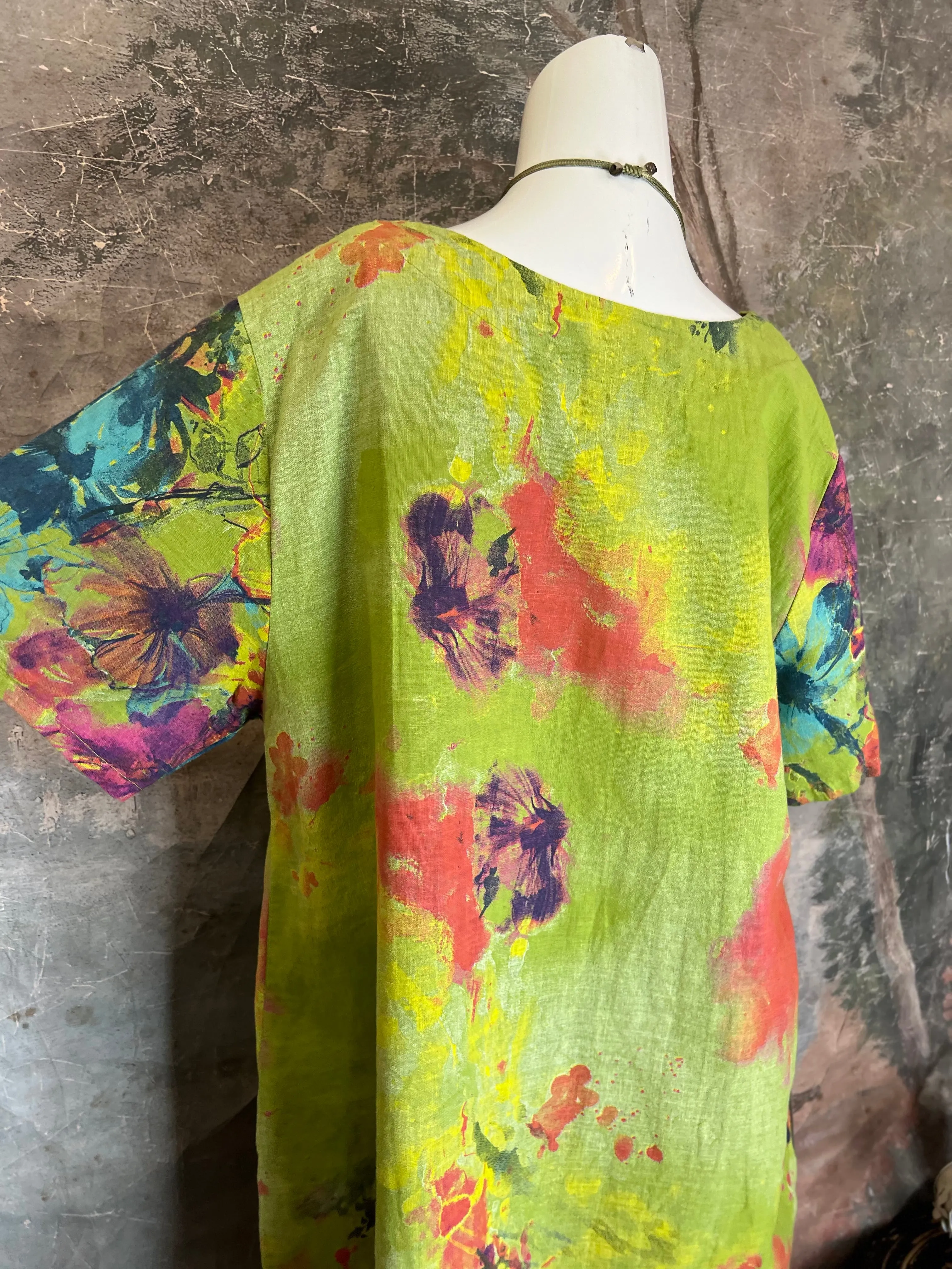90847 Linen Paint Dress-KIWI