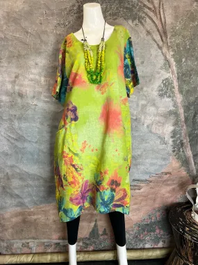 90847 Linen Paint Dress-KIWI