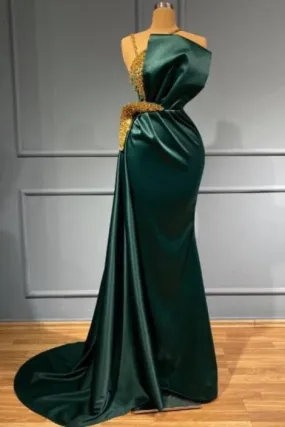 Beautiful Floor Length evening dresses green glitter Prom dresses