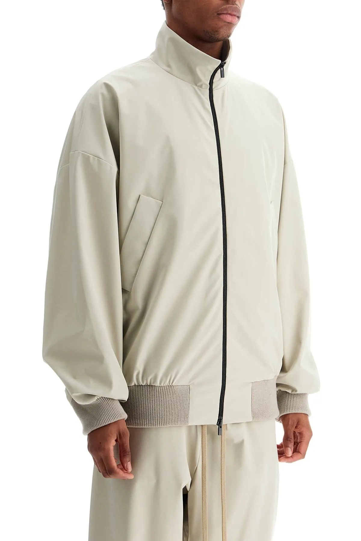 beige nylon and polyester jacket with high collar and zip FGE230 327PON CEMENT