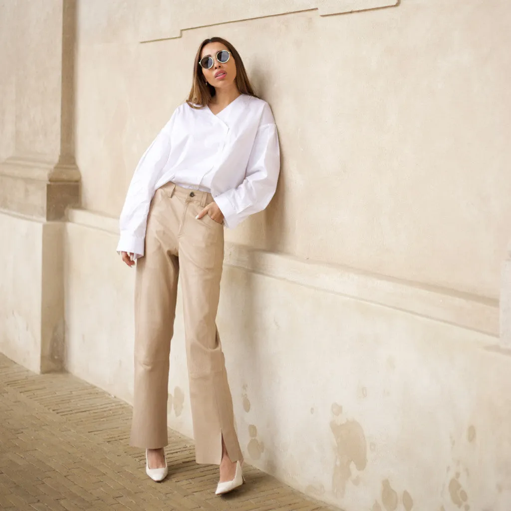 Bindy leather pants (HW) / 51176 - Cream
