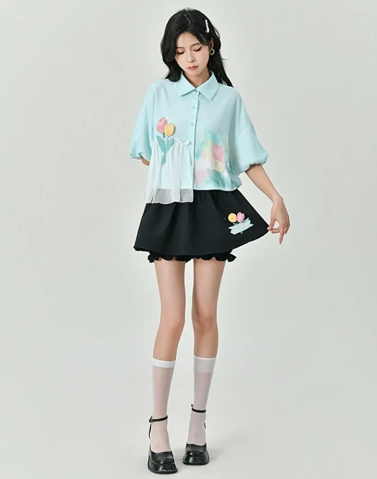 Black All-match High Waist Temperament Umbrella Skirt