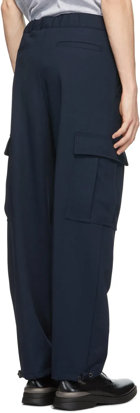Boss Navy Wool Exit 64 Cargo Pants