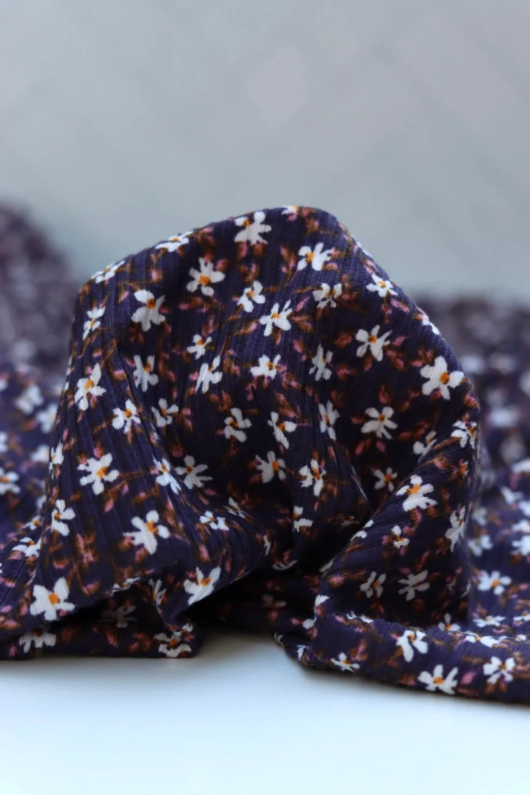 Cassia on Navy Yummy 4x2 Rib Knit