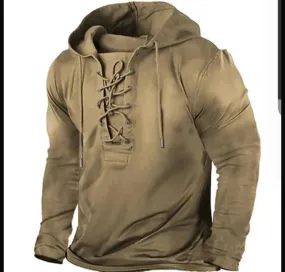 Casual Patchwork Plaid Lace up Long Sleeve Winter Men Hoodie  S32500