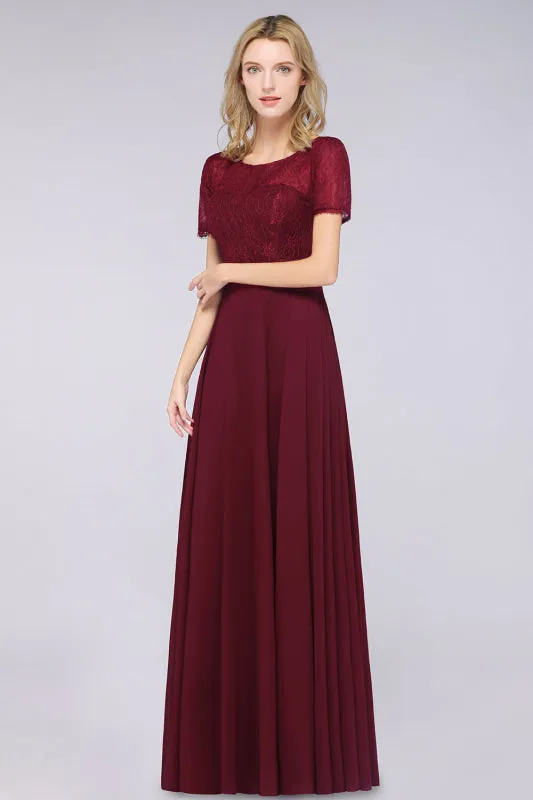 Chic Lace Burgundy Long Bridesmaid Dress With Sleeves