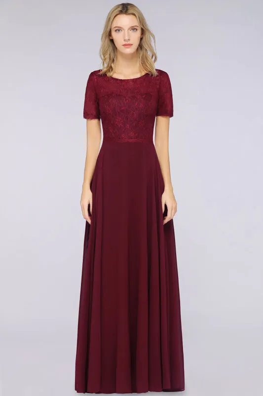 Chic Lace Burgundy Long Bridesmaid Dress With Sleeves