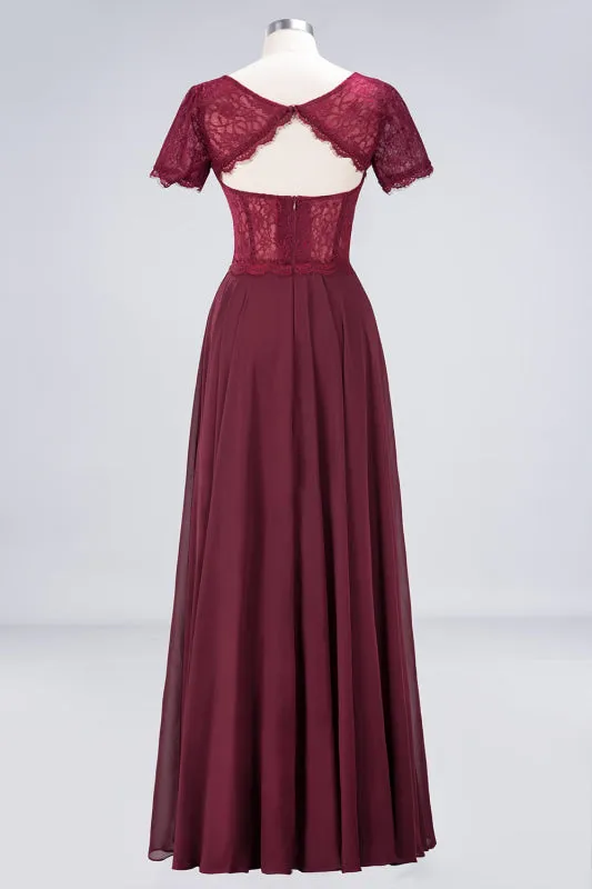 Chic Lace Burgundy Long Bridesmaid Dress With Sleeves