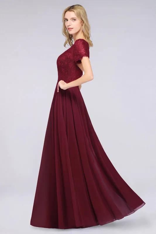 Chic Lace Burgundy Long Bridesmaid Dress With Sleeves