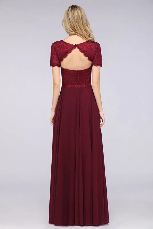 Chic Lace Burgundy Long Bridesmaid Dress With Sleeves