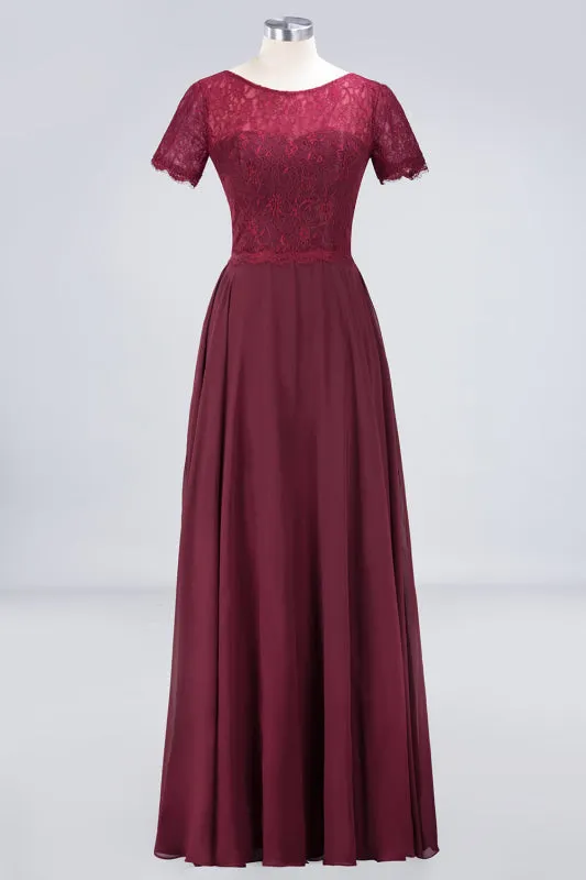 Chic Lace Burgundy Long Bridesmaid Dress With Sleeves