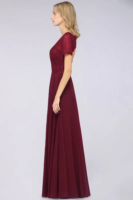 Chic Lace Burgundy Long Bridesmaid Dress With Sleeves
