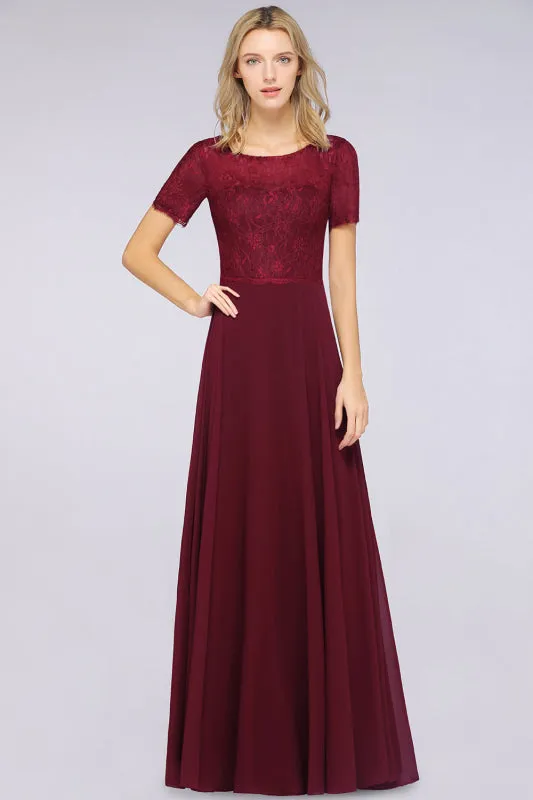 Chic Lace Burgundy Long Bridesmaid Dress With Sleeves