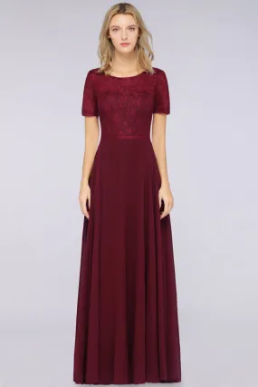 Chic Lace Burgundy Long Bridesmaid Dress With Sleeves