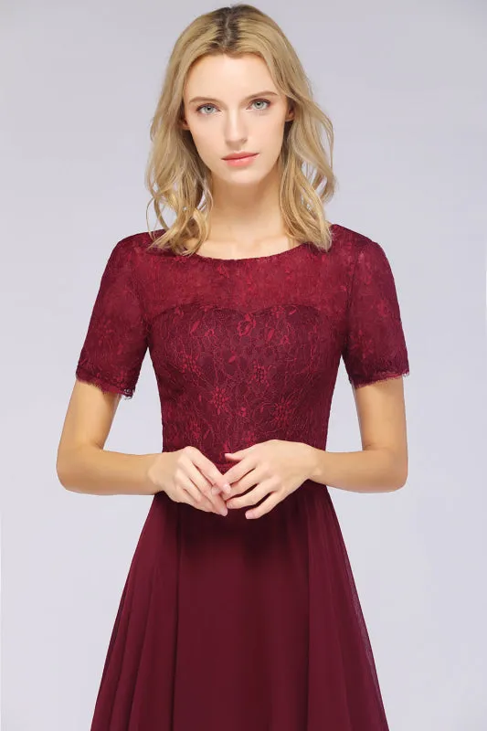 Chic Lace Burgundy Long Bridesmaid Dress With Sleeves