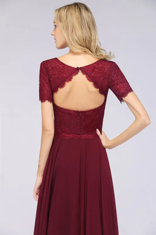 Chic Lace Burgundy Long Bridesmaid Dress With Sleeves