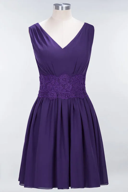 Cute V-Neck Sleeveless Lace Bridesmaid Dresses Knee Length