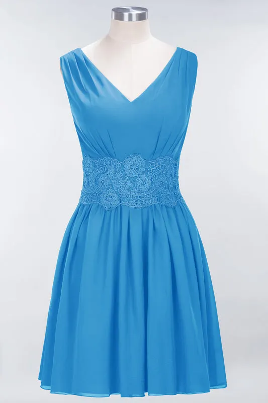 Cute V-Neck Sleeveless Lace Bridesmaid Dresses Knee Length