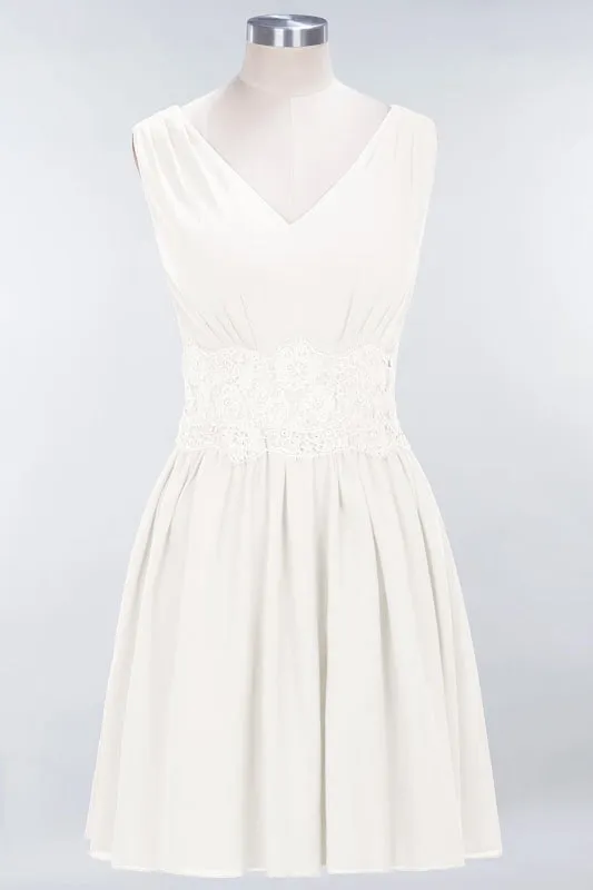 Cute V-Neck Sleeveless Lace Bridesmaid Dresses Knee Length