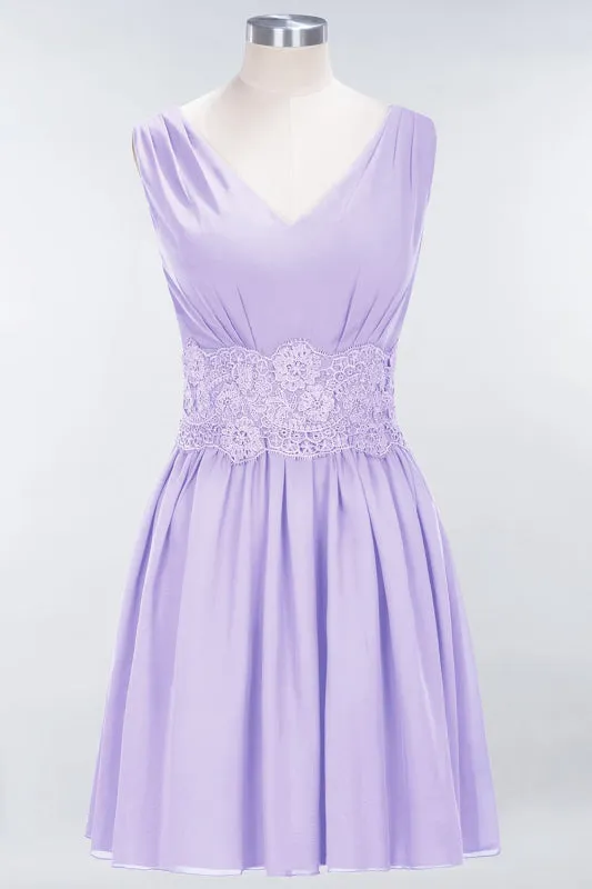 Cute V-Neck Sleeveless Lace Bridesmaid Dresses Knee Length