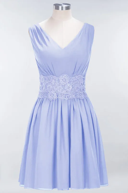 Cute V-Neck Sleeveless Lace Bridesmaid Dresses Knee Length