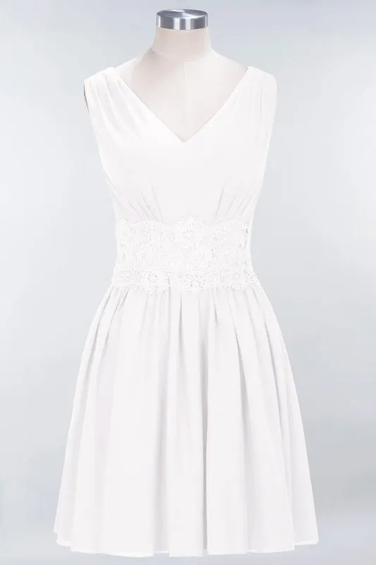 Cute V-Neck Sleeveless Lace Bridesmaid Dresses Knee Length