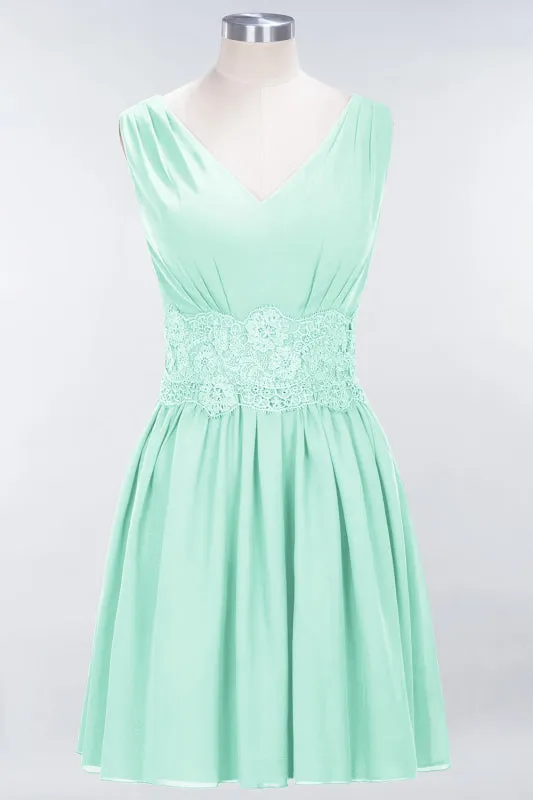Cute V-Neck Sleeveless Lace Bridesmaid Dresses Knee Length