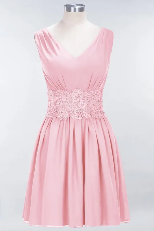 Cute V-Neck Sleeveless Lace Bridesmaid Dresses Knee Length