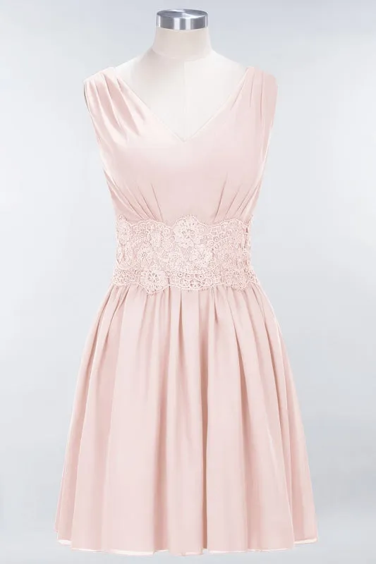 Cute V-Neck Sleeveless Lace Bridesmaid Dresses Knee Length