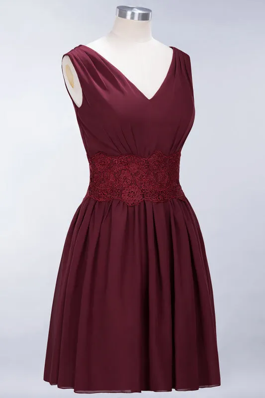 Cute V-Neck Sleeveless Lace Bridesmaid Dresses Knee Length