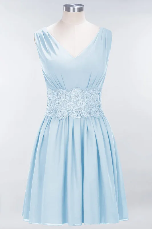 Cute V-Neck Sleeveless Lace Bridesmaid Dresses Knee Length