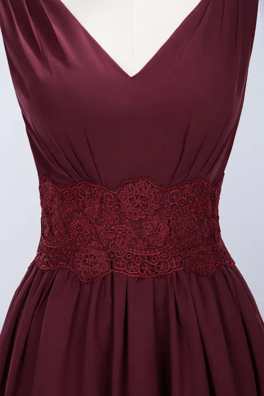 Cute V-Neck Sleeveless Lace Bridesmaid Dresses Knee Length
