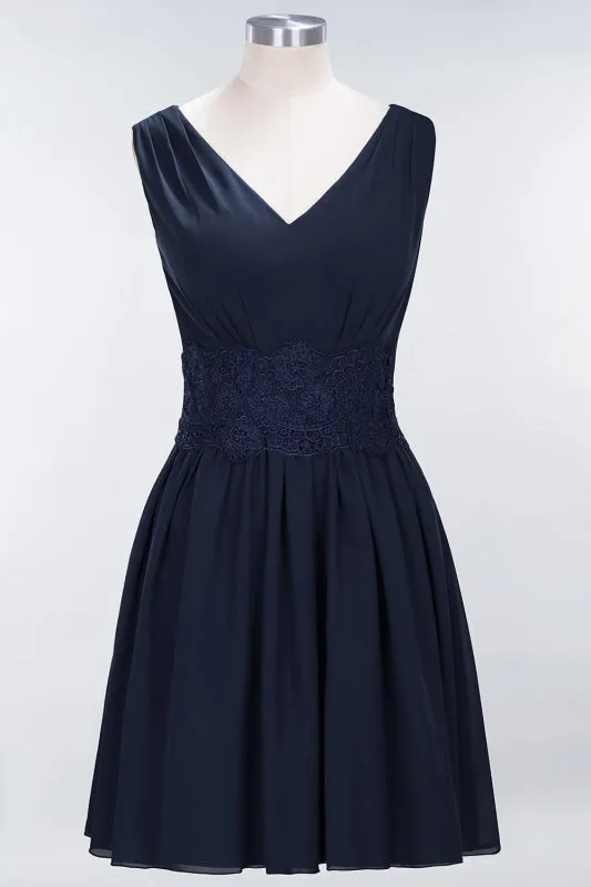 Cute V-Neck Sleeveless Lace Bridesmaid Dresses Knee Length