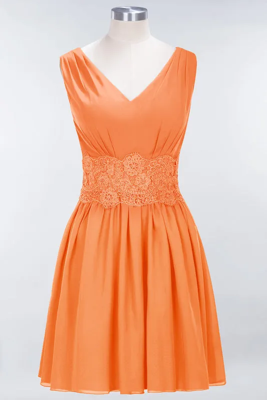 Cute V-Neck Sleeveless Lace Bridesmaid Dresses Knee Length