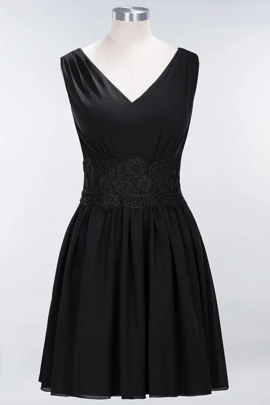 Cute V-Neck Sleeveless Lace Bridesmaid Dresses Knee Length