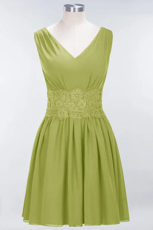 Cute V-Neck Sleeveless Lace Bridesmaid Dresses Knee Length