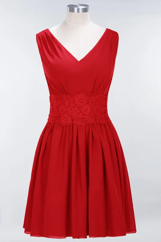 Cute V-Neck Sleeveless Lace Bridesmaid Dresses Knee Length