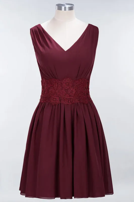Cute V-Neck Sleeveless Lace Bridesmaid Dresses Knee Length