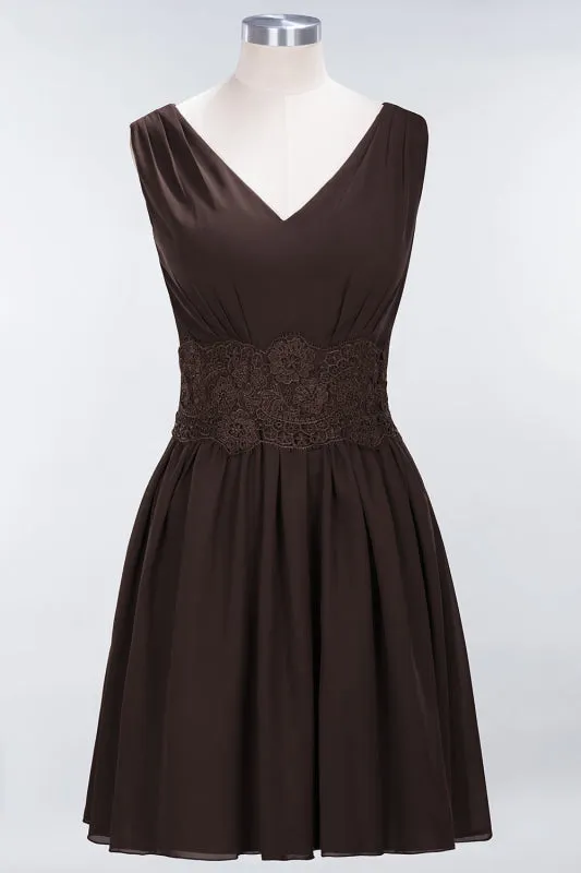 Cute V-Neck Sleeveless Lace Bridesmaid Dresses Knee Length