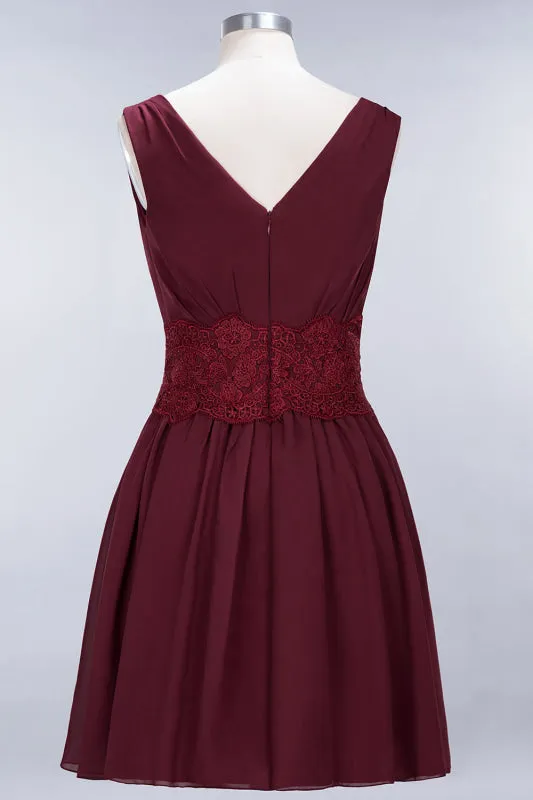 Cute V-Neck Sleeveless Lace Bridesmaid Dresses Knee Length