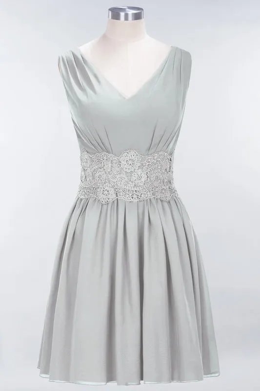 Cute V-Neck Sleeveless Lace Bridesmaid Dresses Knee Length