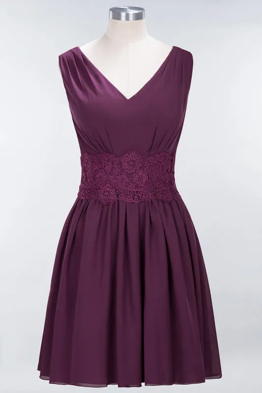 Cute V-Neck Sleeveless Lace Bridesmaid Dresses Knee Length