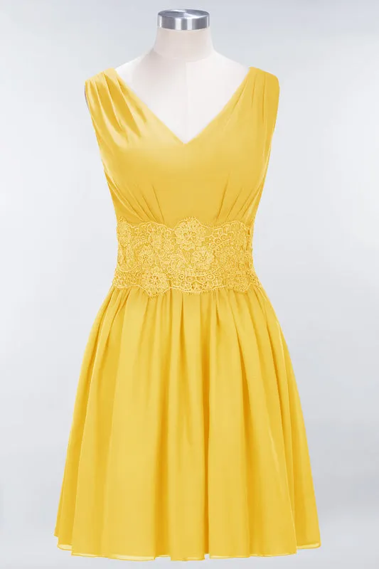 Cute V-Neck Sleeveless Lace Bridesmaid Dresses Knee Length