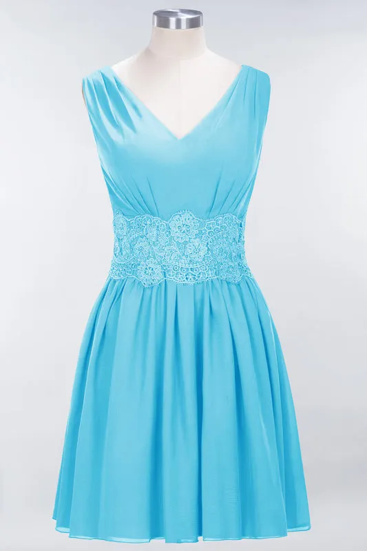 Cute V-Neck Sleeveless Lace Bridesmaid Dresses Knee Length