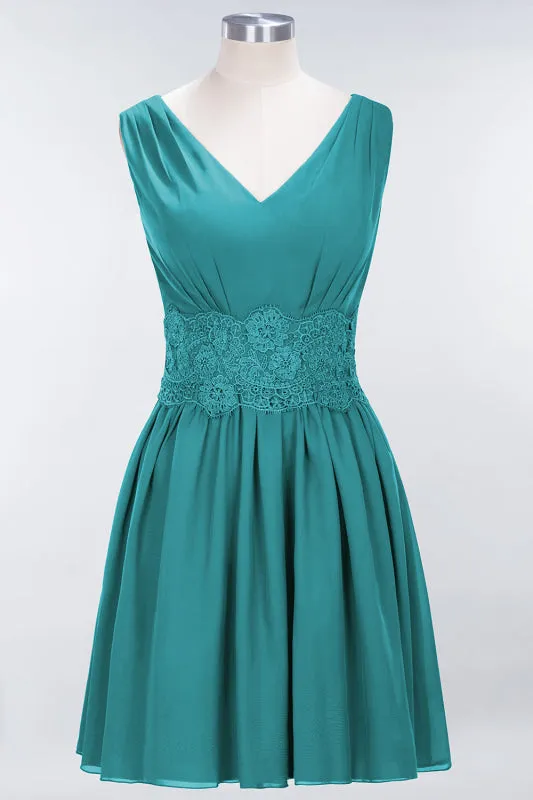 Cute V-Neck Sleeveless Lace Bridesmaid Dresses Knee Length