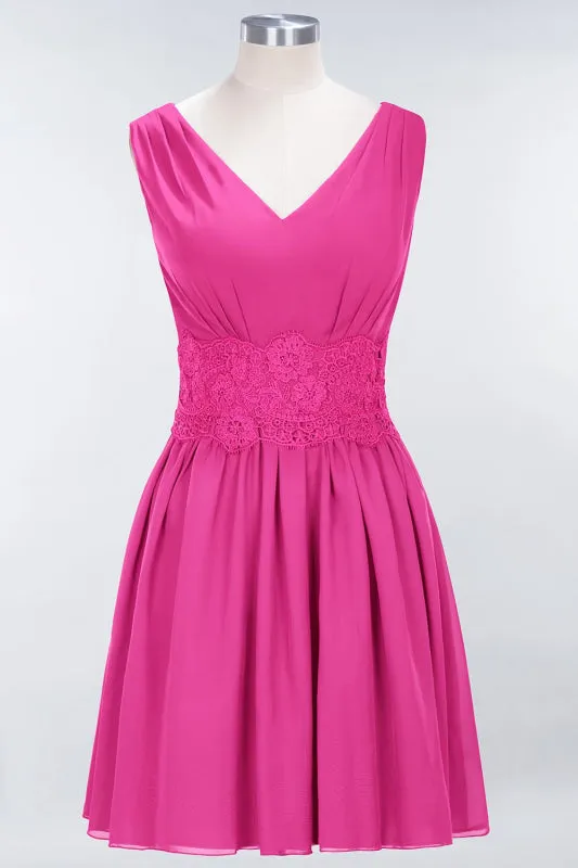 Cute V-Neck Sleeveless Lace Bridesmaid Dresses Knee Length