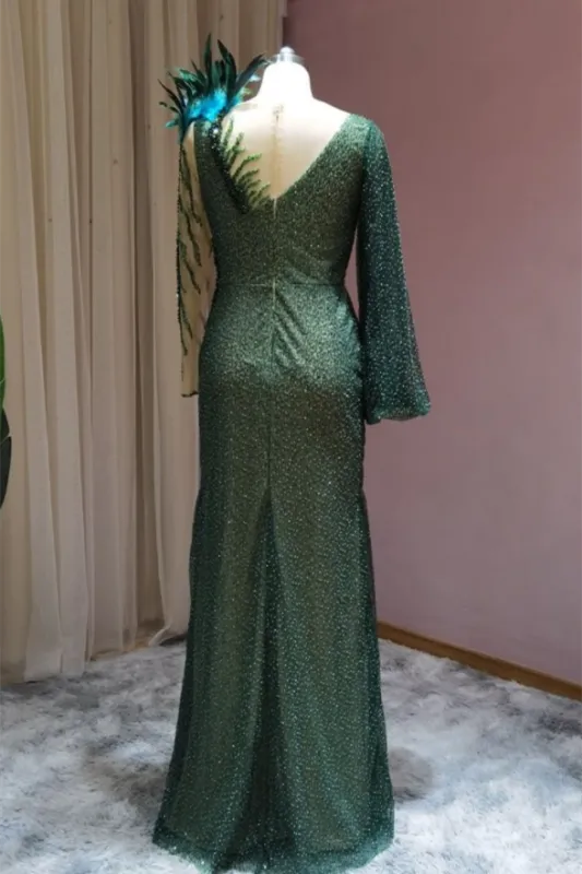Designer Deark Green Mermaid evening dresses long with sleeves