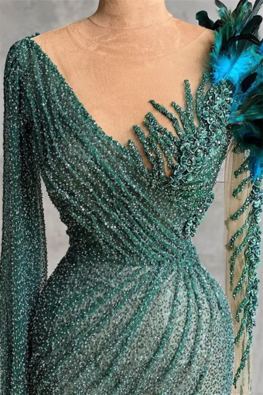 Designer Deark Green Mermaid evening dresses long with sleeves
