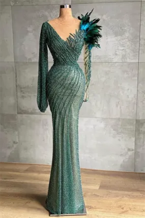 Designer Deark Green Mermaid evening dresses long with sleeves