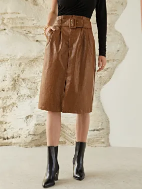 Elegant Plain Grommet Eyelet High Waist Midi Women Skirt